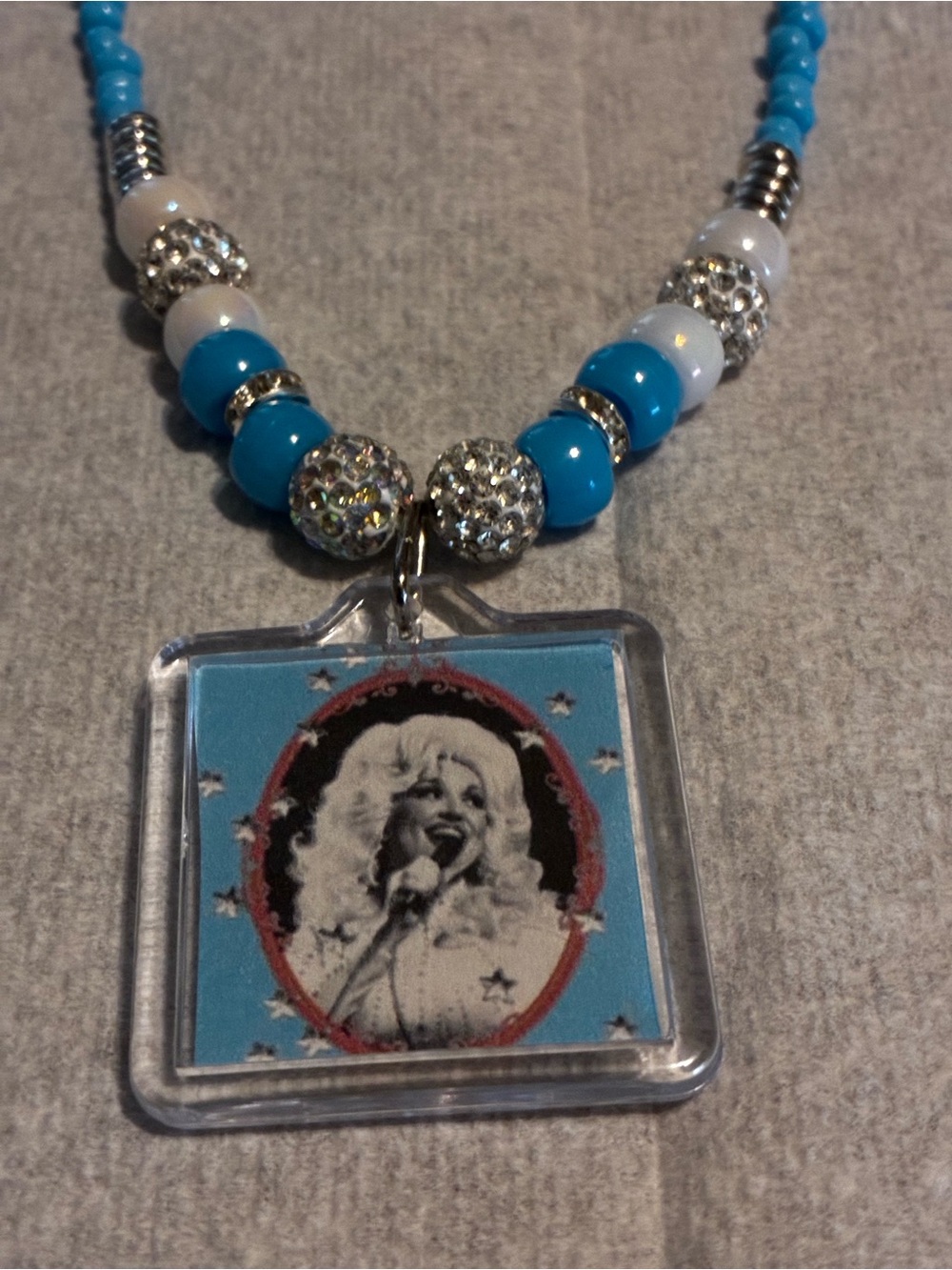 Turquoise Beaded Photo Charm Necklace